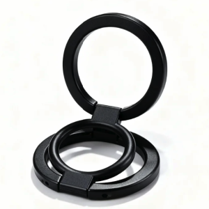 Black foldable metal phone ring stand or keychain holder